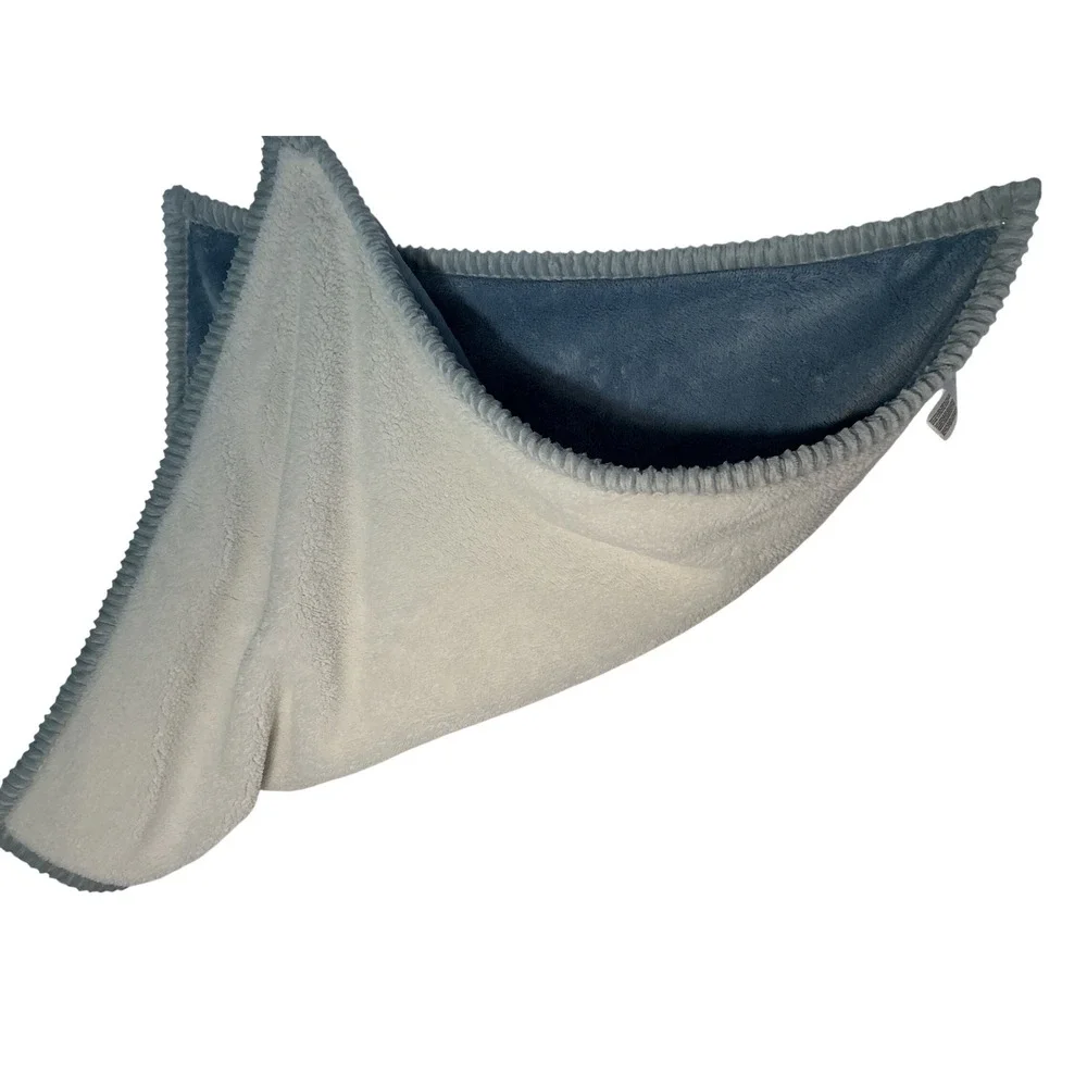 Chickpea Blue‎ Cream Reversible Sherpa Fleece Baby Blanket 30x36 Ribbed Trim